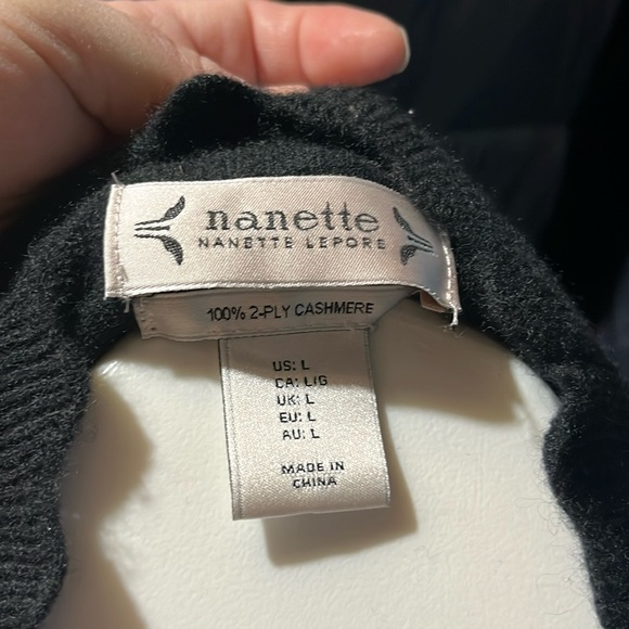 Nanette lepore 2ply cashmere black sweater. Lovely scalloped neck/sleeves. - Picture 2 of 2